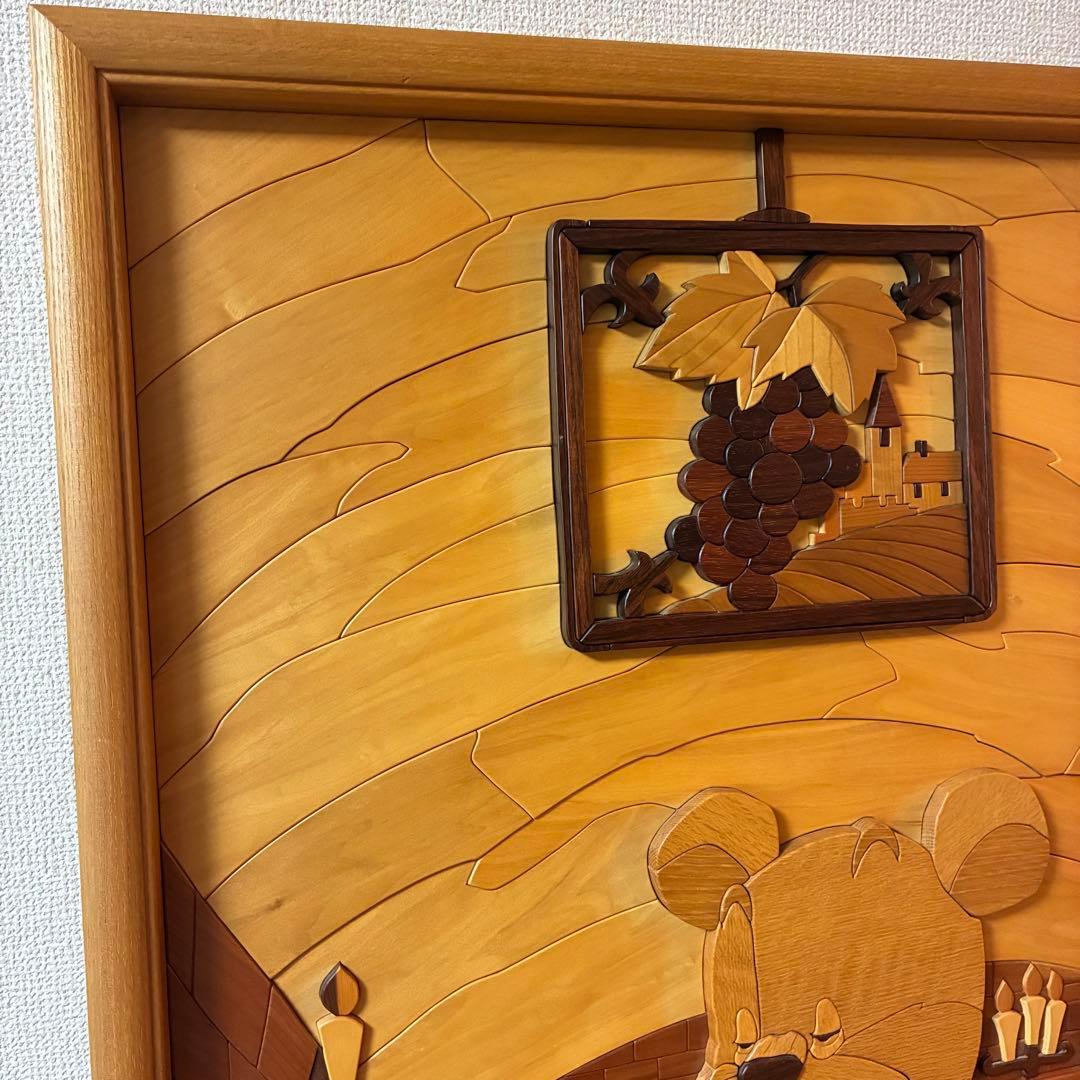 美品 【あさのたかを】木製 組木絵 タイルアート 大型木版画 くま ワインセラー