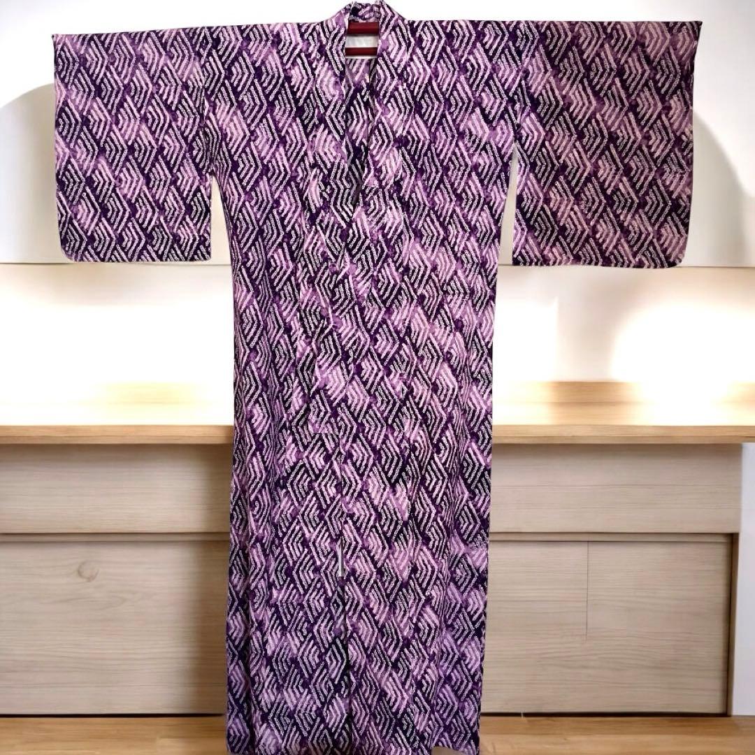 浴衣　有松鳴海絞り　パープル　紫　パステルカラー　総絞り　絞り浴衣