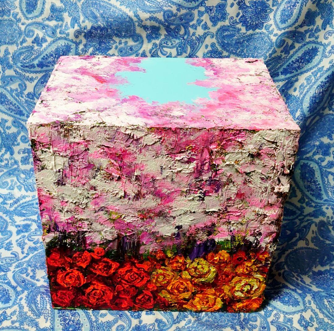 油絵 絵画 春の桜ボックス