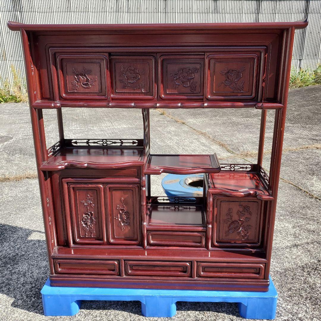唐木　透かし彫り　飾り棚/茶箪笥　和家具　紫檀　花梨　収納棚　時代箪笥