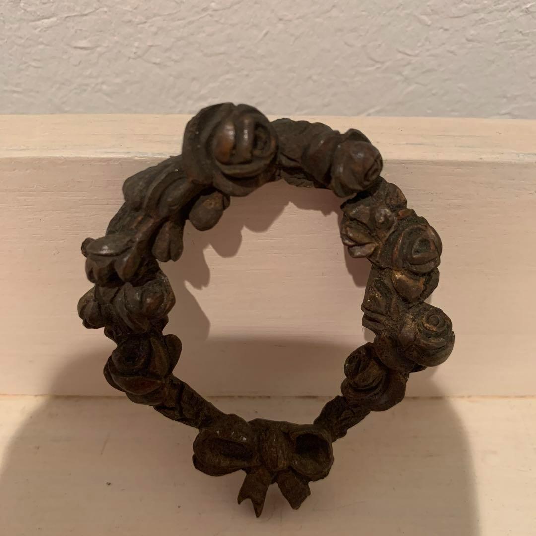 フランス　アンティーク　バラとリボンのリース　ウォールデコレーション