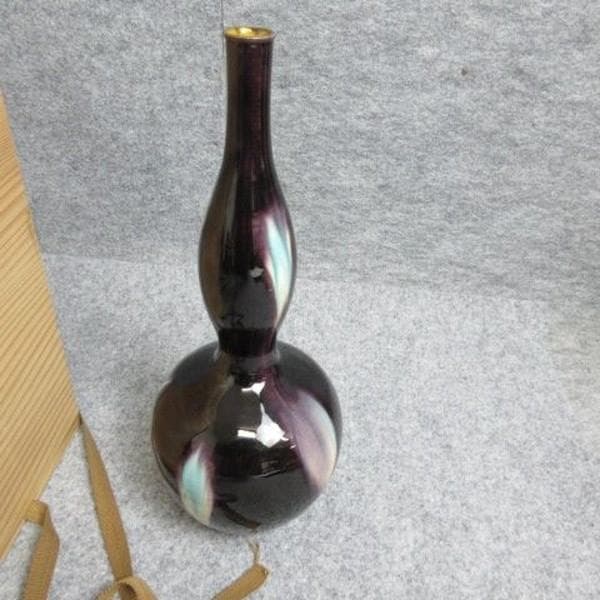 九谷焼糠川清章鶴首花瓶共箱 [B28321]