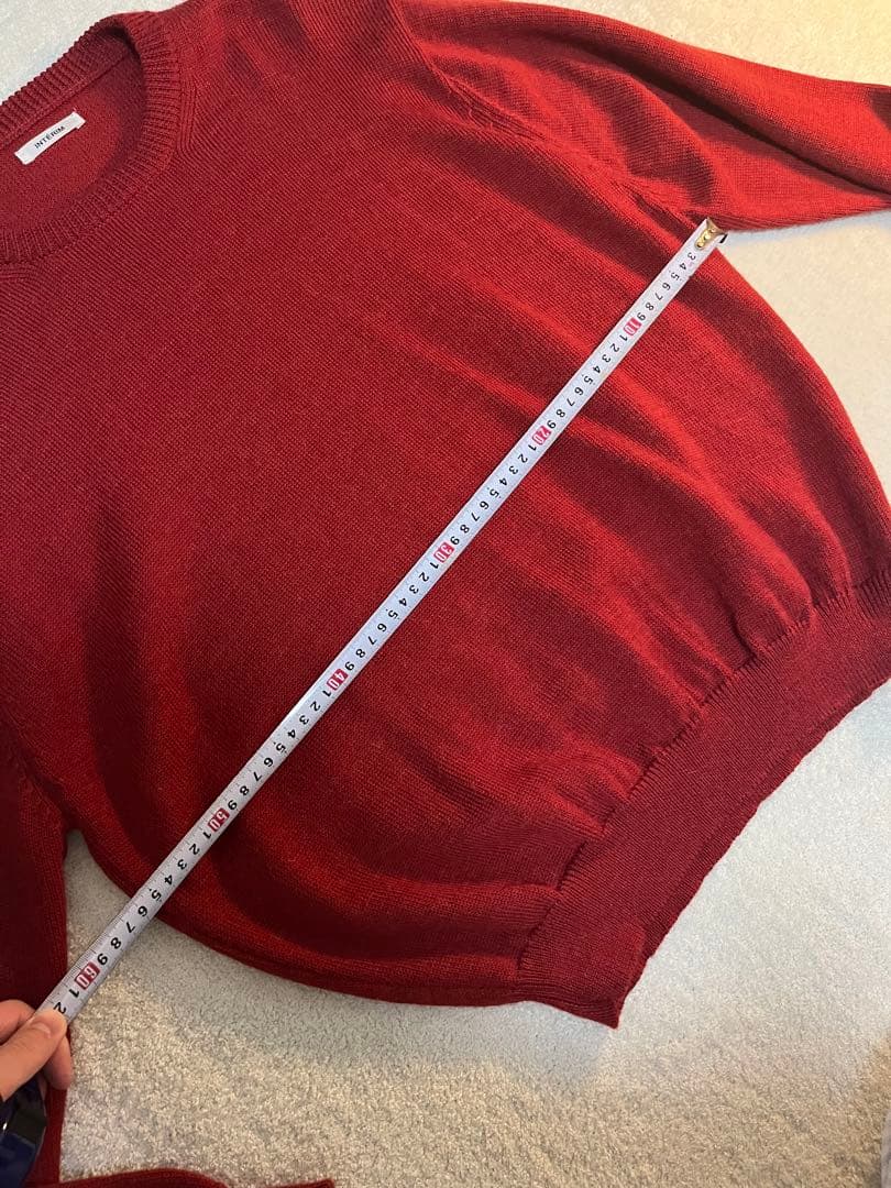 インテリム ウール アルパカ 7ゲージ クルーネック セーター ニット レッド