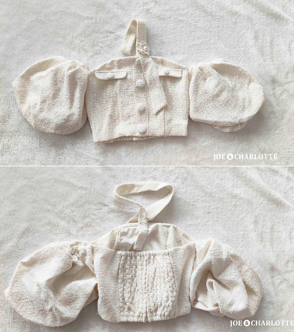 ダーリッチ darich ホルターネックオフショルツイードトップス ホワイト