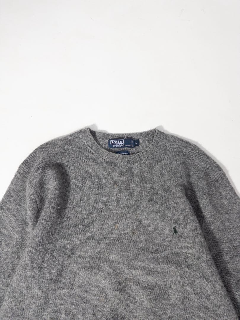 90s Polo by Ralph Lauren ウールニットセーター 灰 古着