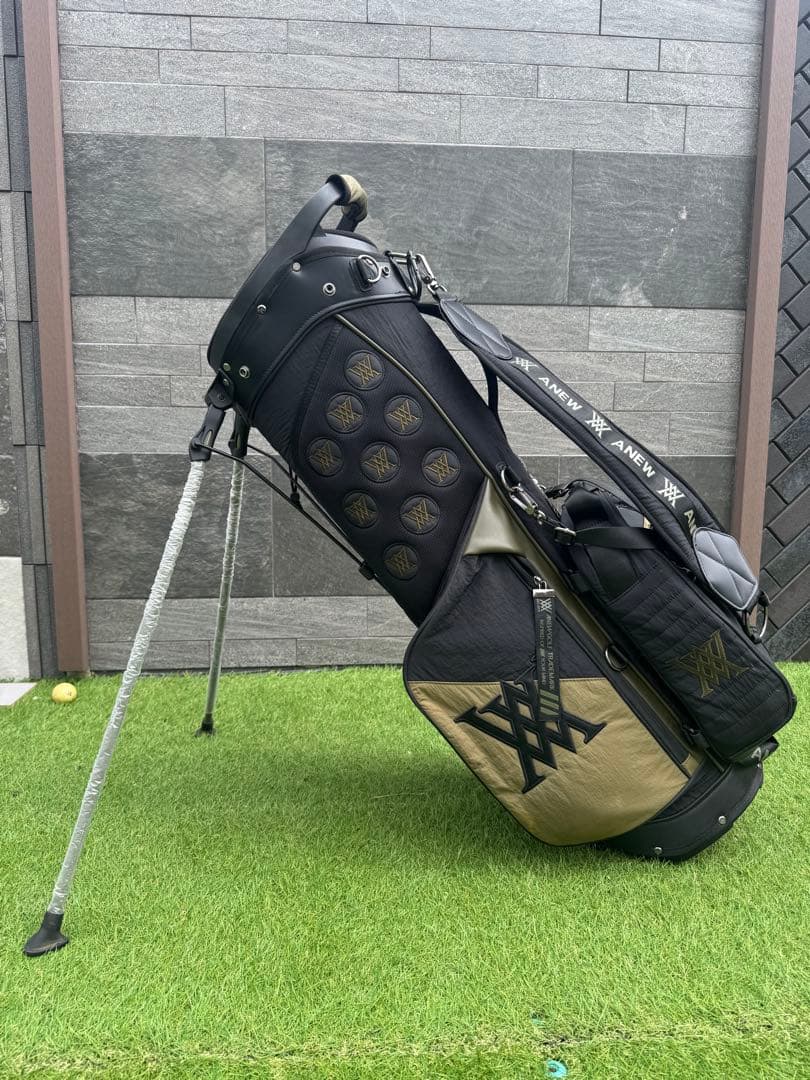ANEW GOLF キャディバッグ ブラック/ カーキ　DRヘッドカバー付き