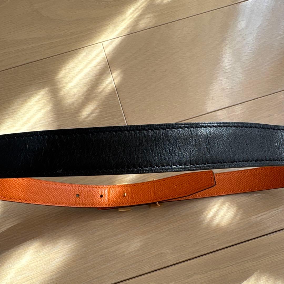 トヨ様　Hロゴバックル ベルト ノワール/オレンジ