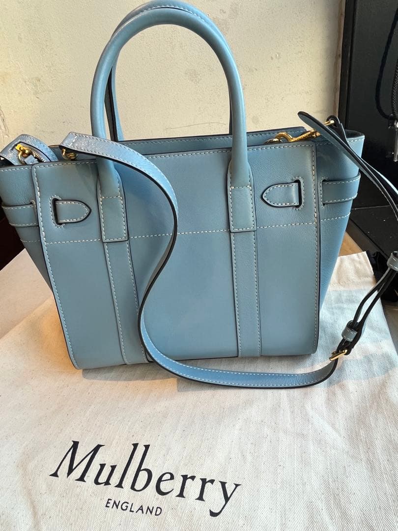 【新品未使用】マルベリー　ミニ ジップド ベイズウォーター　ポプリンブルー