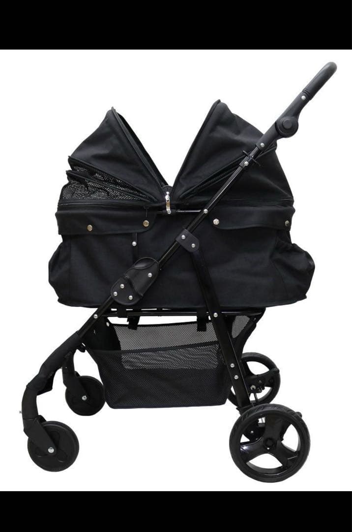 黒いペットカート メッシュ窓付き