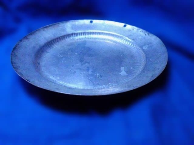 貴重な鎚起銅の手付き青海盆。表は銀。取手はありません。茶道具 製造者刻印あり