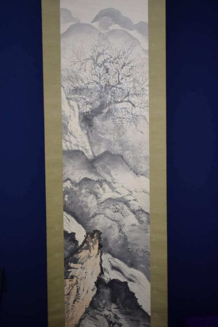 真作/野田九浦/梅花山水図/布袋屋掛軸HI-379