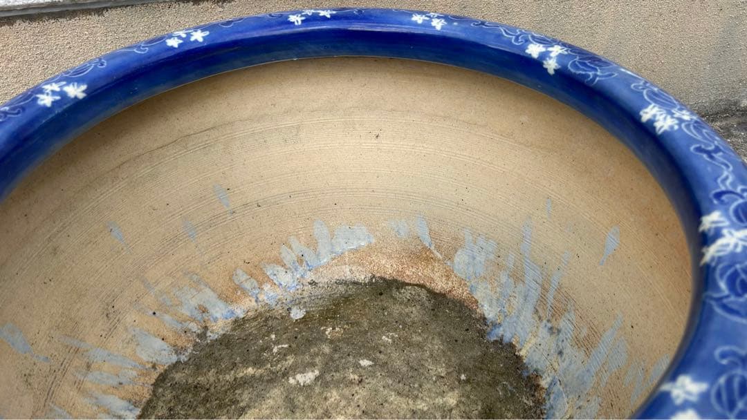 古伊万里　花唐草　染付　山水　花　松　大　火鉢　メダカ鉢　時代