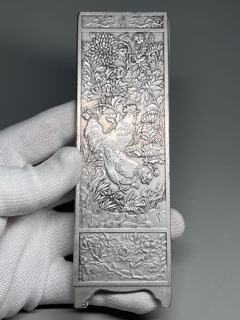 中国美術　4枚セット　文鎮　金属工芸　浮彫　刻印あり　厚重　コレクション