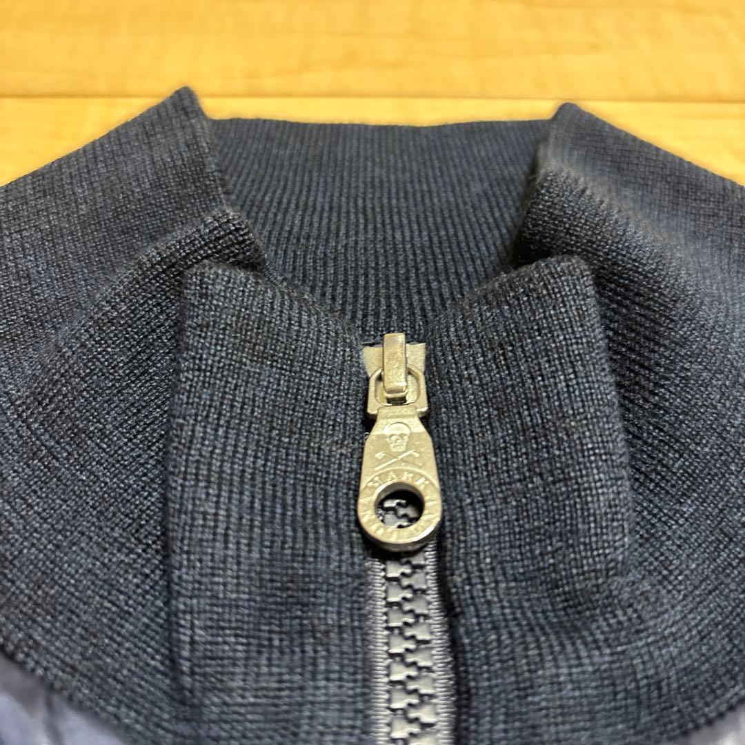 MARK & LONA ニット切替 ジップブルゾン S ネイビー ウール混