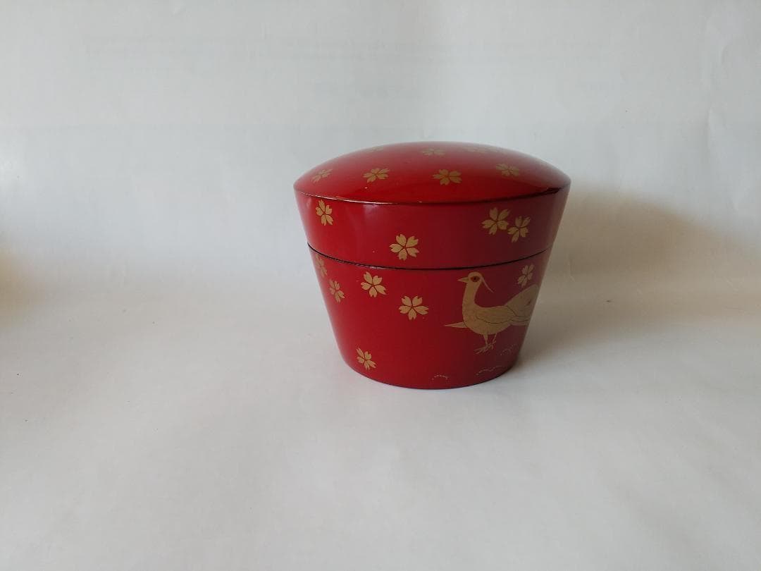 山中塗 久世宗春 作『桜に雉子蒔絵』朱薬器 棗 共箱 漆器 抹茶 茶道具 新品