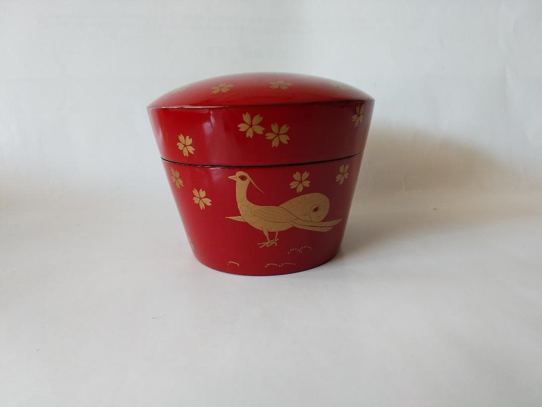 山中塗 久世宗春 作『桜に雉子蒔絵』朱薬器 棗 共箱 漆器 抹茶 茶道具 新品