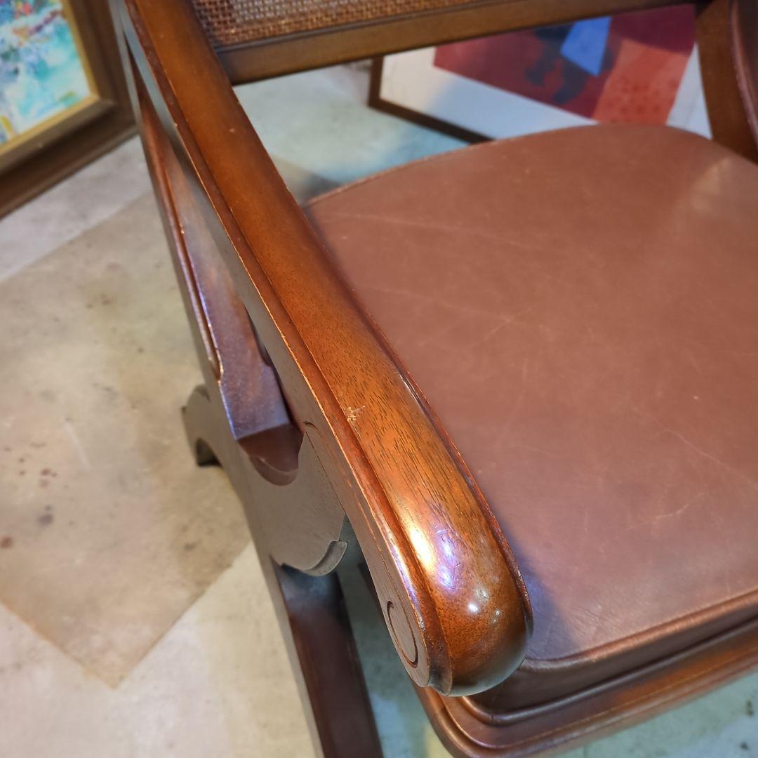 マルニ木工◆ビンテージ　ラタン　本革　ソファ　アーム　チェア 椅子 イス ④