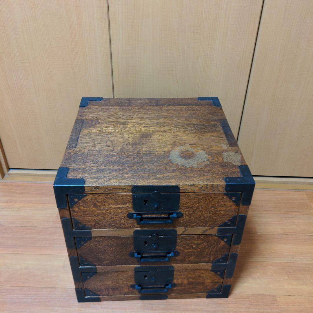 キツツキ　飛騨産業船箪笥　小物入　三段 アンティーク 小箪笥 和箪笥 ミニ箪笥