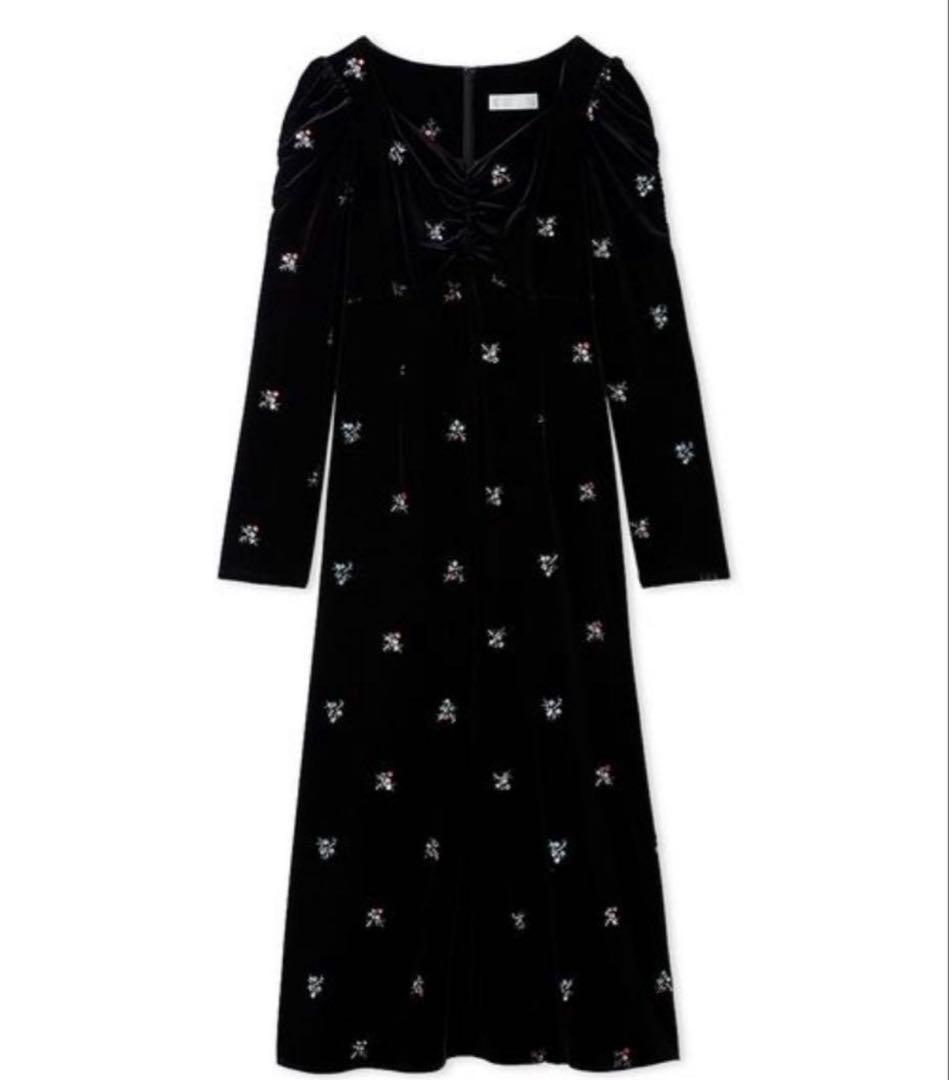 【今季完売品】CELFORD 花柄刺繍ベロアワンピース