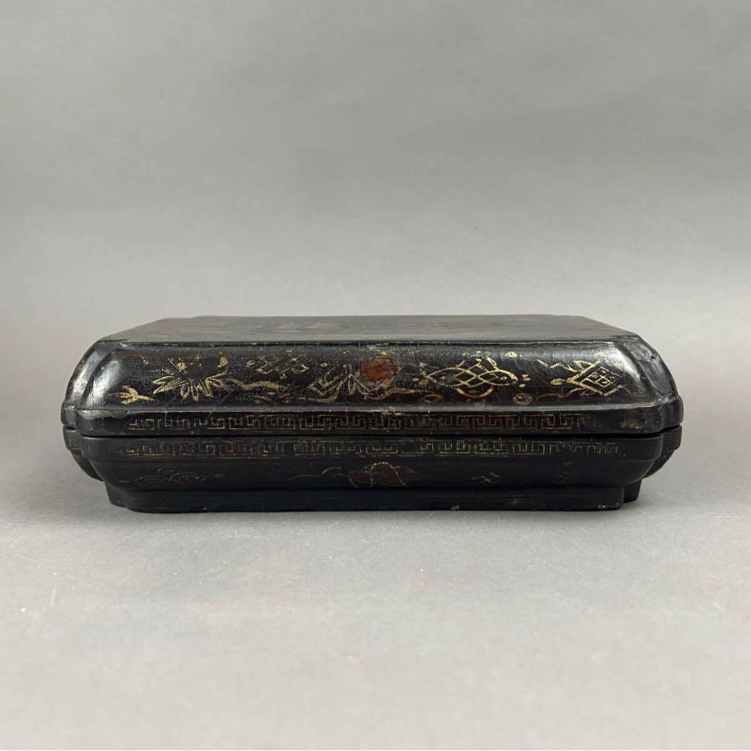 黒漆金彩長方箱 美術品　茶道具　骨董品　漆箱　漆器　黒漆　文房具　重箱　香道具