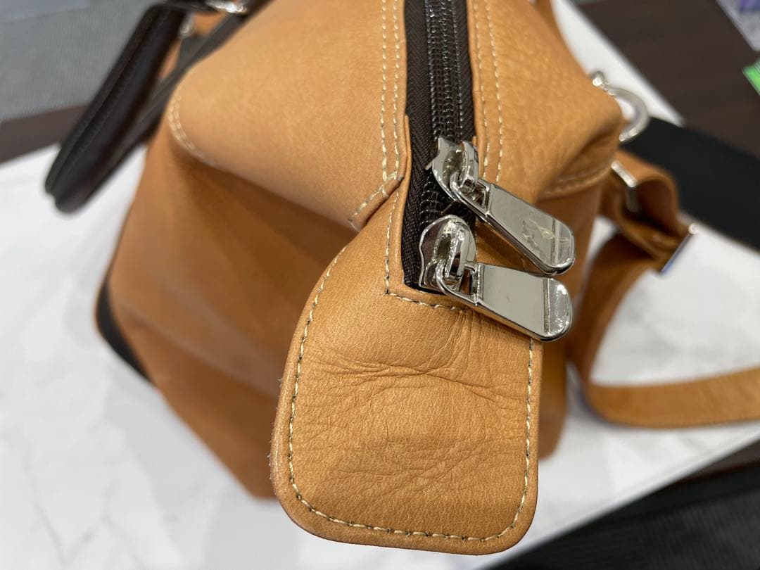 David King Bostonベージュレザーボストンバッグ