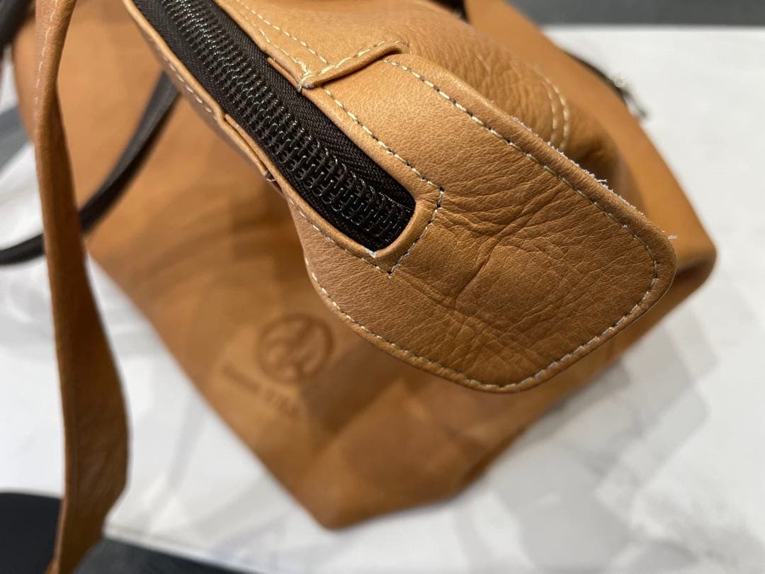 David King Bostonベージュレザーボストンバッグ