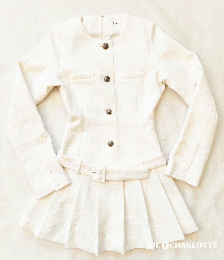 ダーリッチ darich ボックスプリーツツイードミニワンピース WHT F