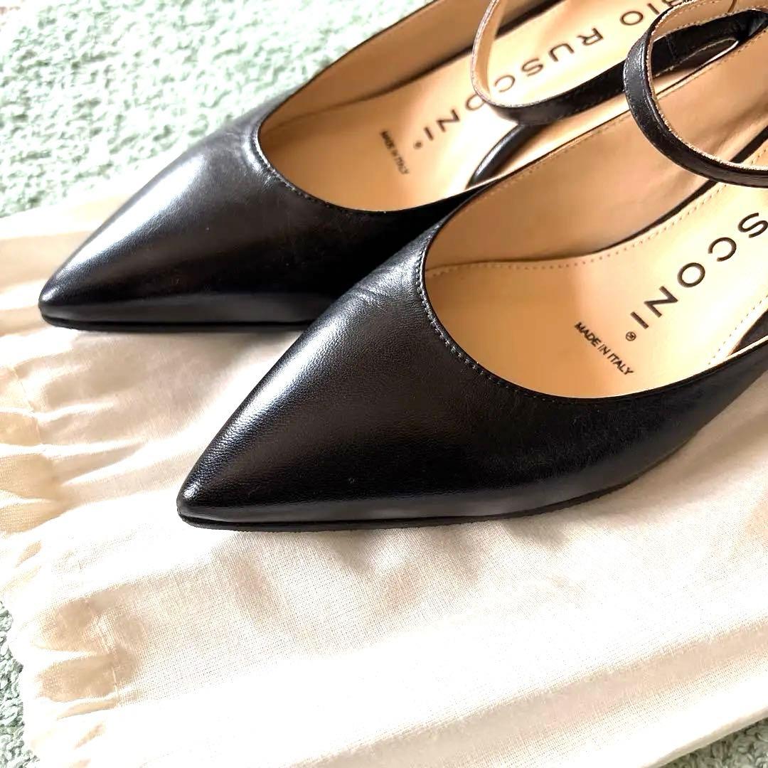 美品【FABIO RUSCONI】黒ストラップミュール 35 1/2