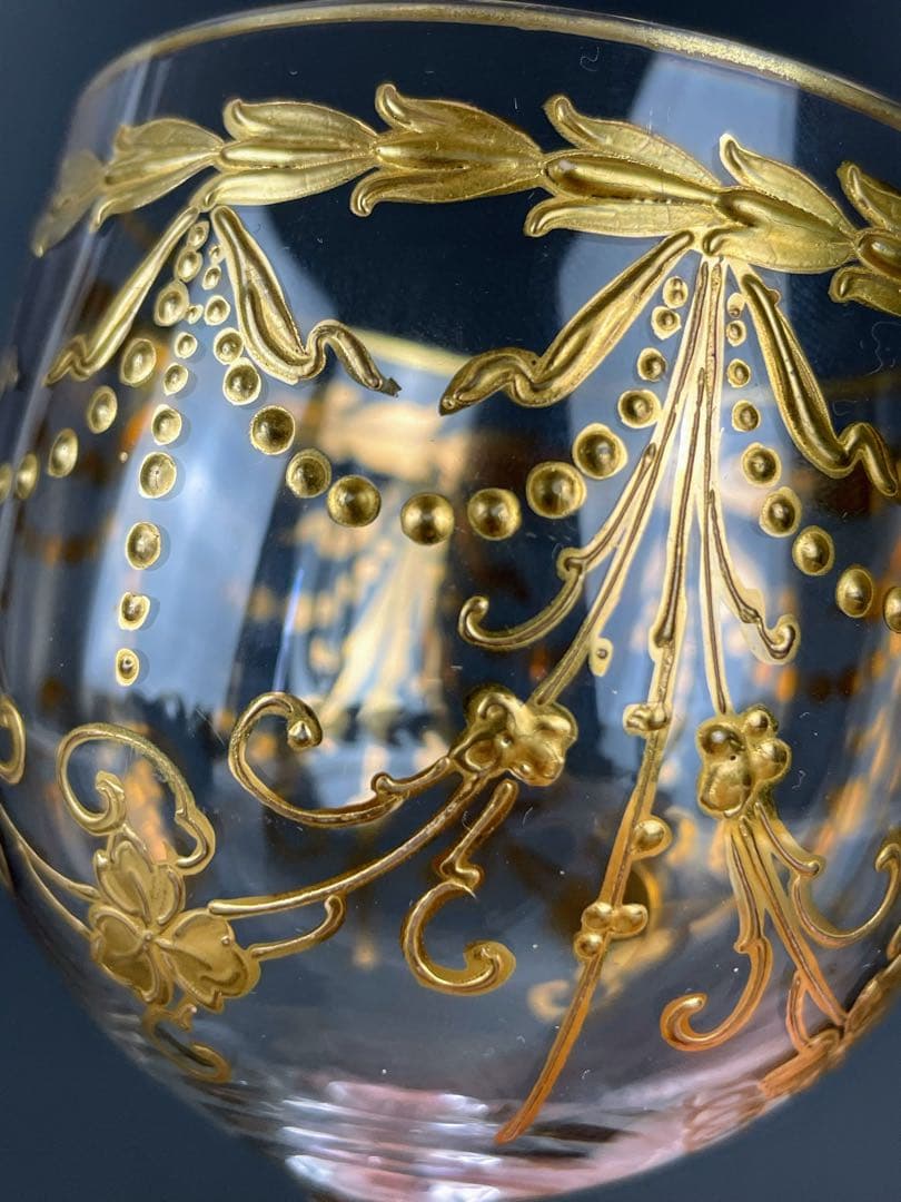 ボヘミアンガラス 盛上金彩 エナメル彩 ワイングラス ボヘミア グラス 金盛り