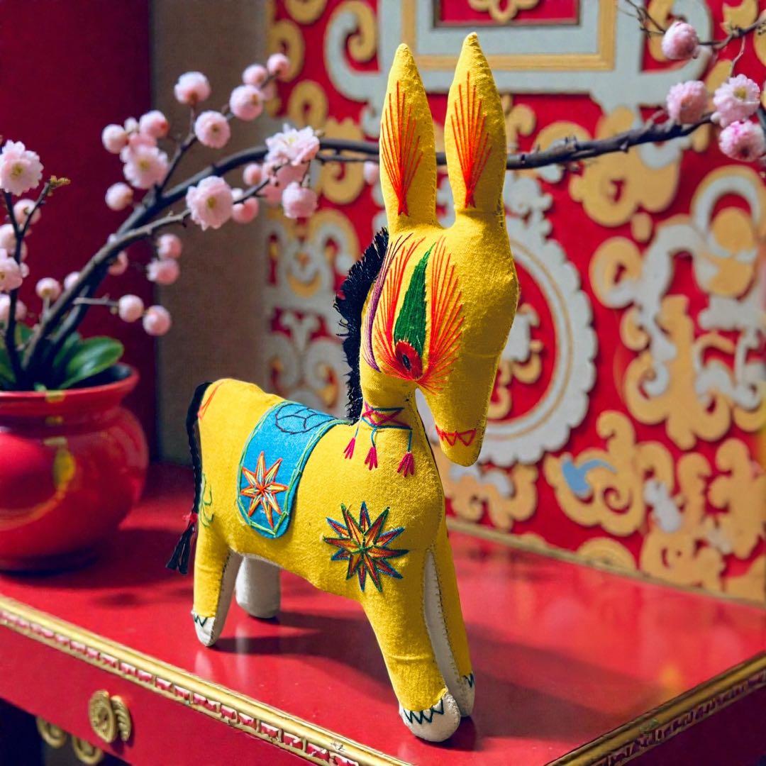 昭和期の中国民間玩具・陝西省西安 毛馿（馬/黄）郷土玩具　午年　干支飾り