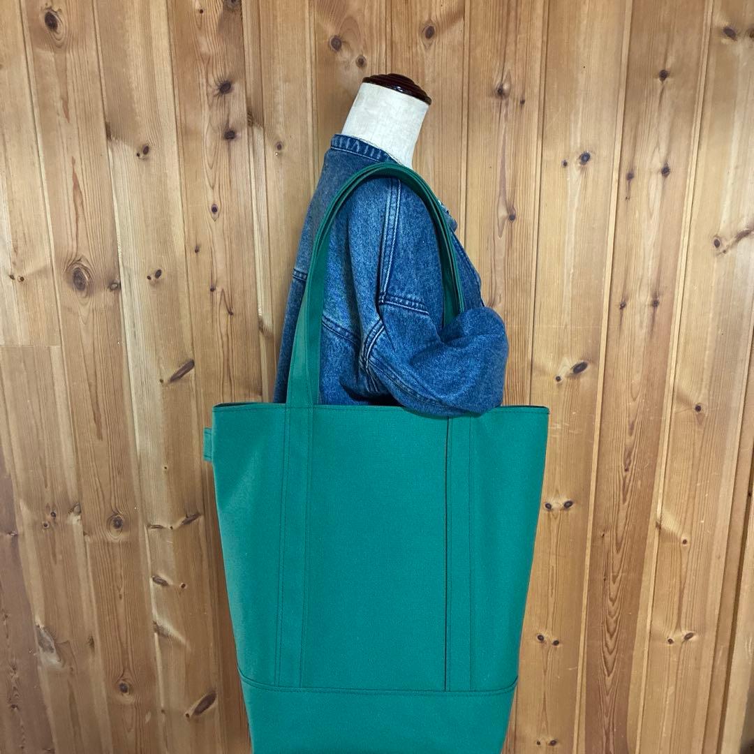 帆布トートバッグ縦長LLサイズ　バニラ&グリーン