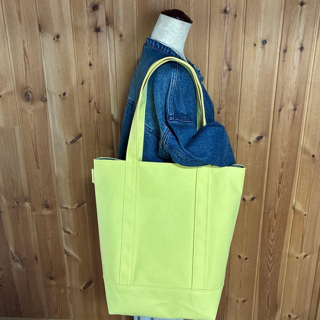 帆布トートバッグ縦長LLサイズ　バニラ&グリーン