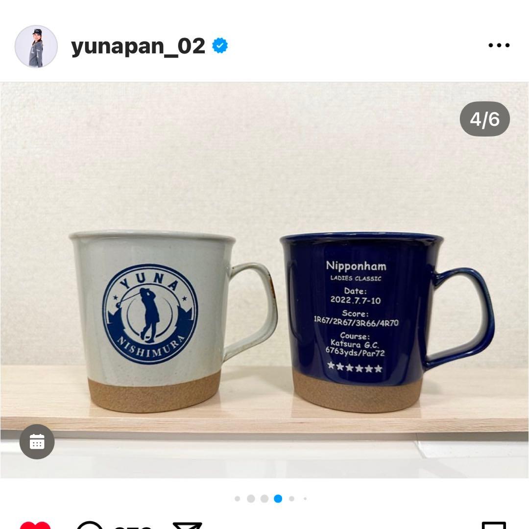 西村優菜プロ直筆サイン入り　マグカップ&コースター