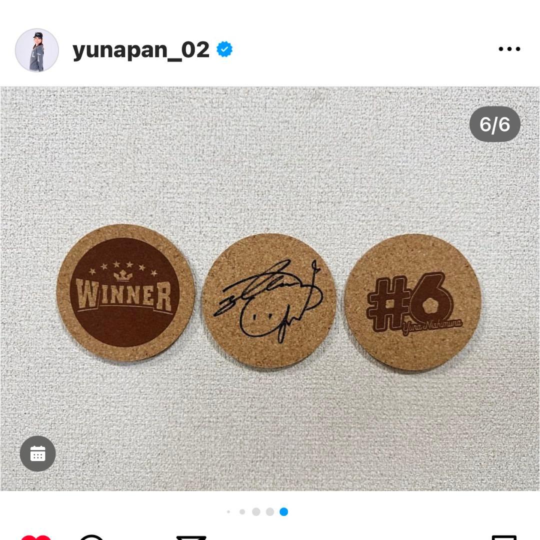 西村優菜プロ直筆サイン入り　マグカップ&コースター