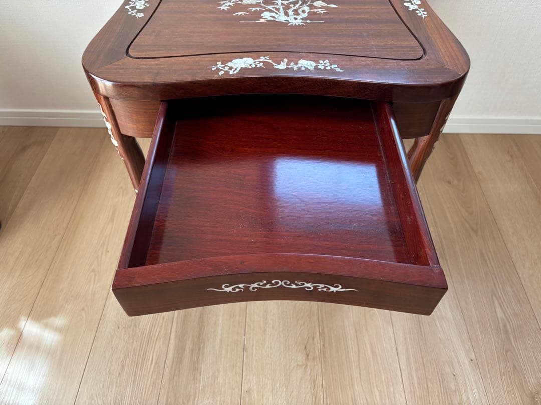【セット①：テーブル】唐木家具 螺鈿細工 花梨 座卓 ※椅子別売