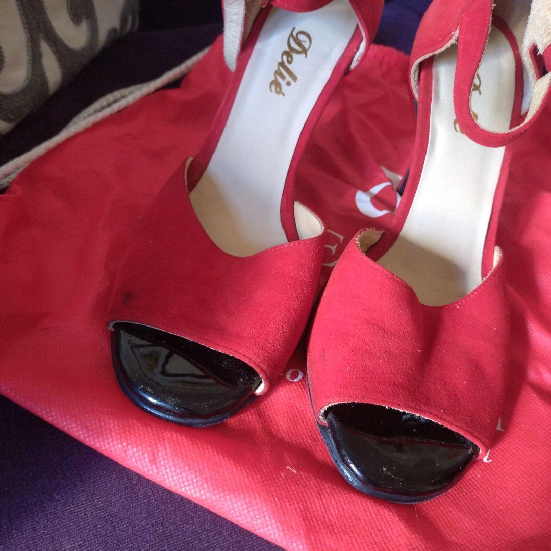 一度使用ほぼ新品 Delié 赤サンダル アルゼンチンタンゴ 社交ダンス