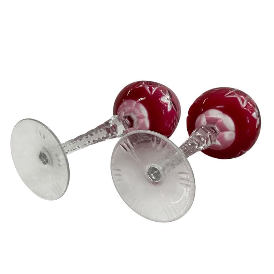 クリスタルガラス デキャンタ グラスセット 切子 クランベリー色