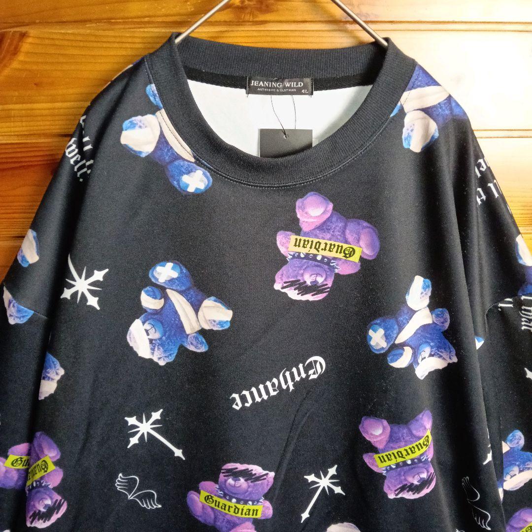 トレーナー　スウェット　テディベア　総柄　オーバーサイズ　ストリート　Y2K