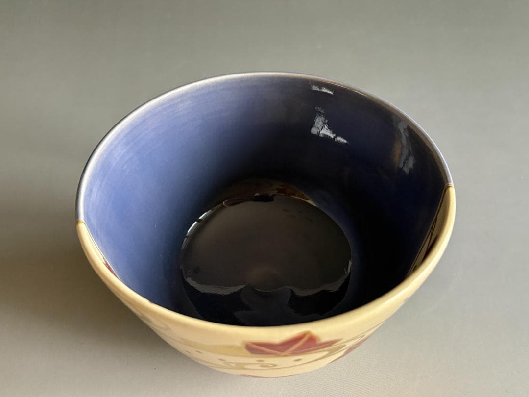 中村翠嵐　紺紫交趾　紅葉　茶碗　茶道具
