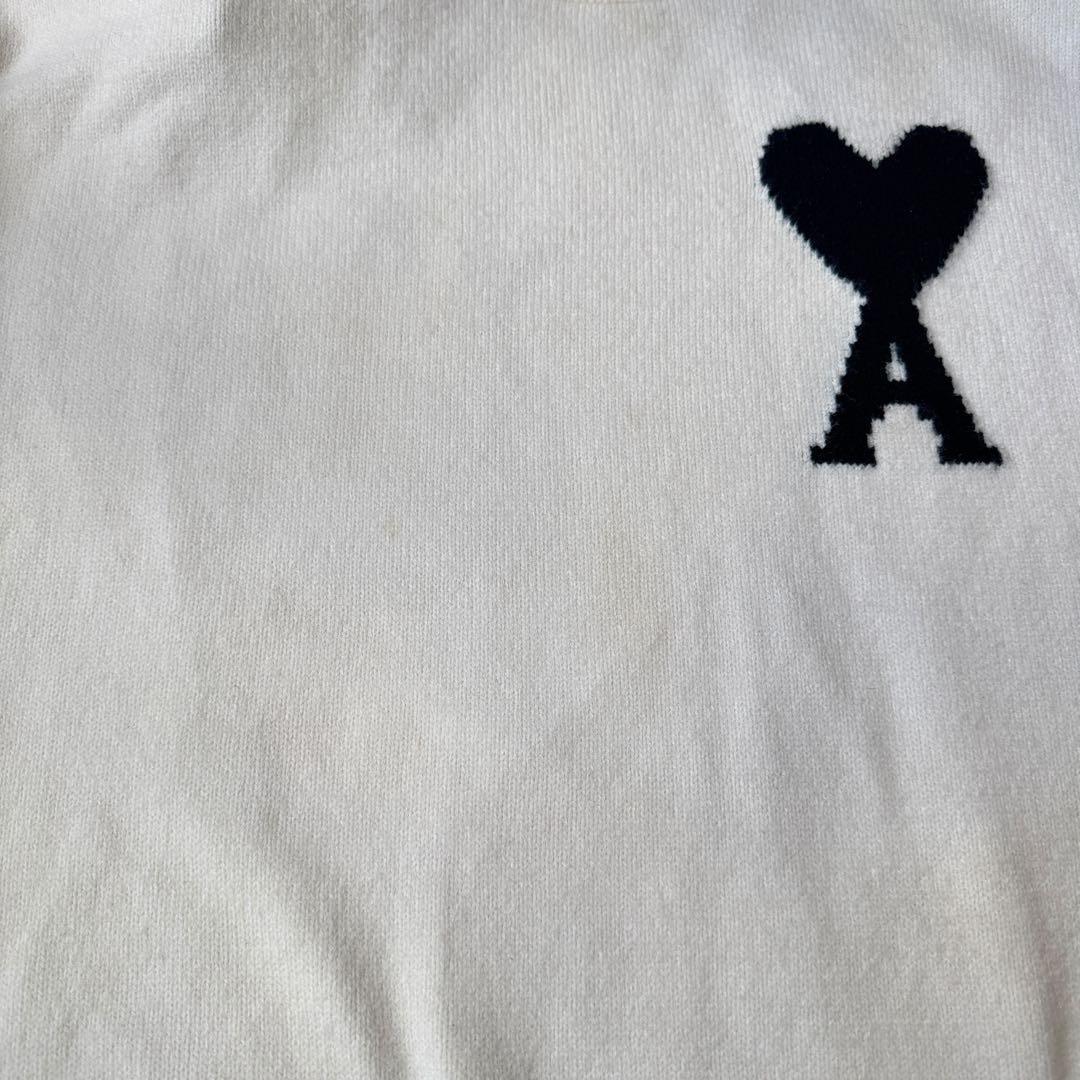 希少✨ami ニット 白 クルーネック ハート刺繍 ロゴ セーター 男女兼用