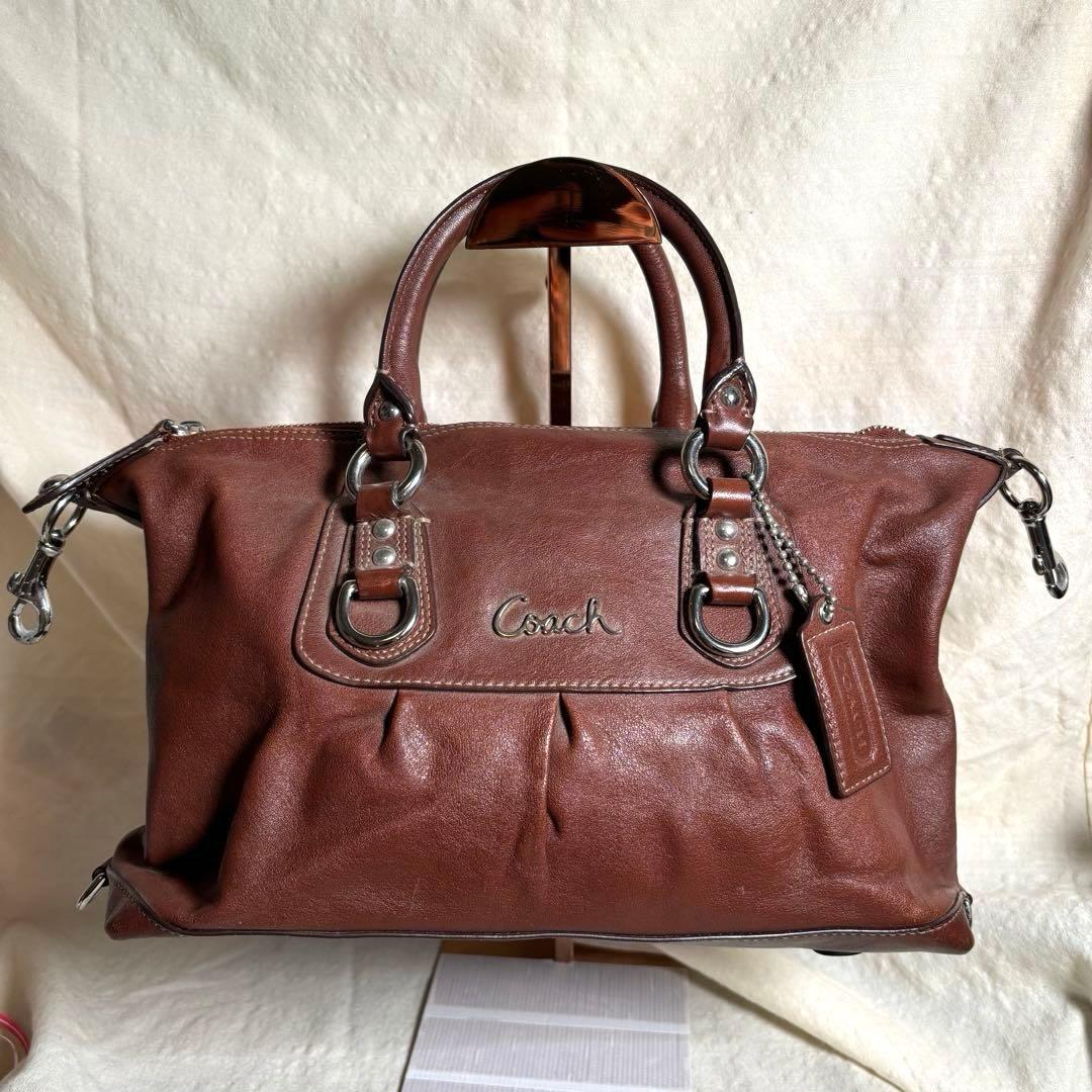 COACHコーチ✨レザー ハンドバッグ ブラウン茶 サイドフック形状変化　y2k