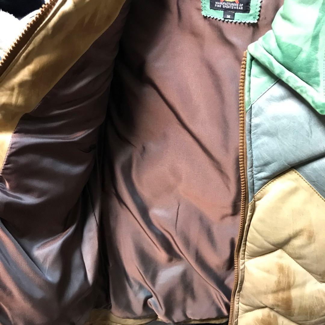 ショット　レザージャケットダウン　バイカラー　希少　サイズM 羽毛　フェザー