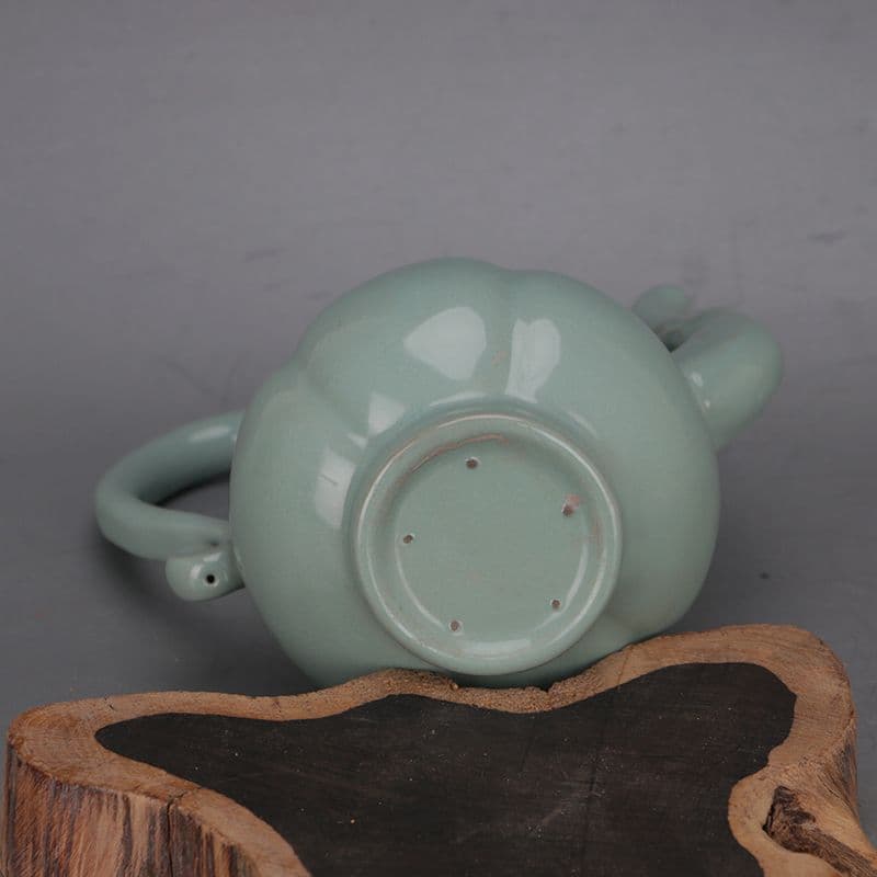 未使用品 宋汝窯青釉竜紋六方瓜稜瓢簞紋長柄執壺套組 工芸品 美術品 置物