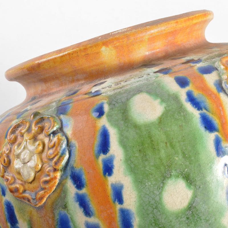 中国　唐三彩　貼花文　壷　C　R6653