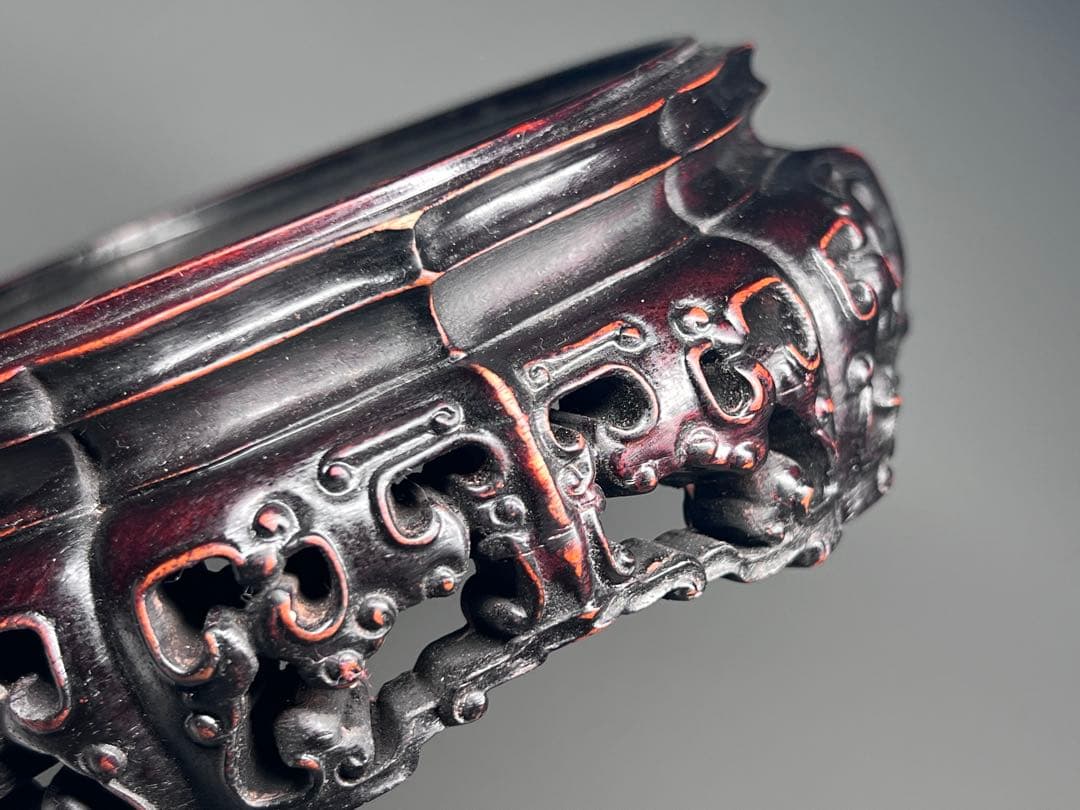 古美術　唐木紫檀底座　香炉台　花台　瓶座　飾り台　木製　素工　木座　仏像台