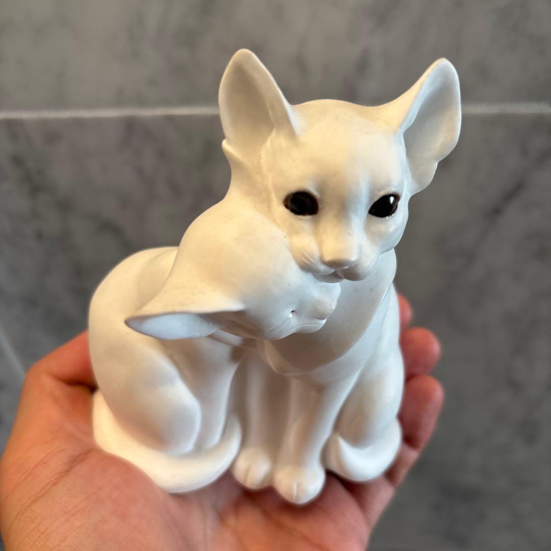 アメリカ70年代　生きているように美しい瞳で寄り添う姿にキュンとする猫の陶器