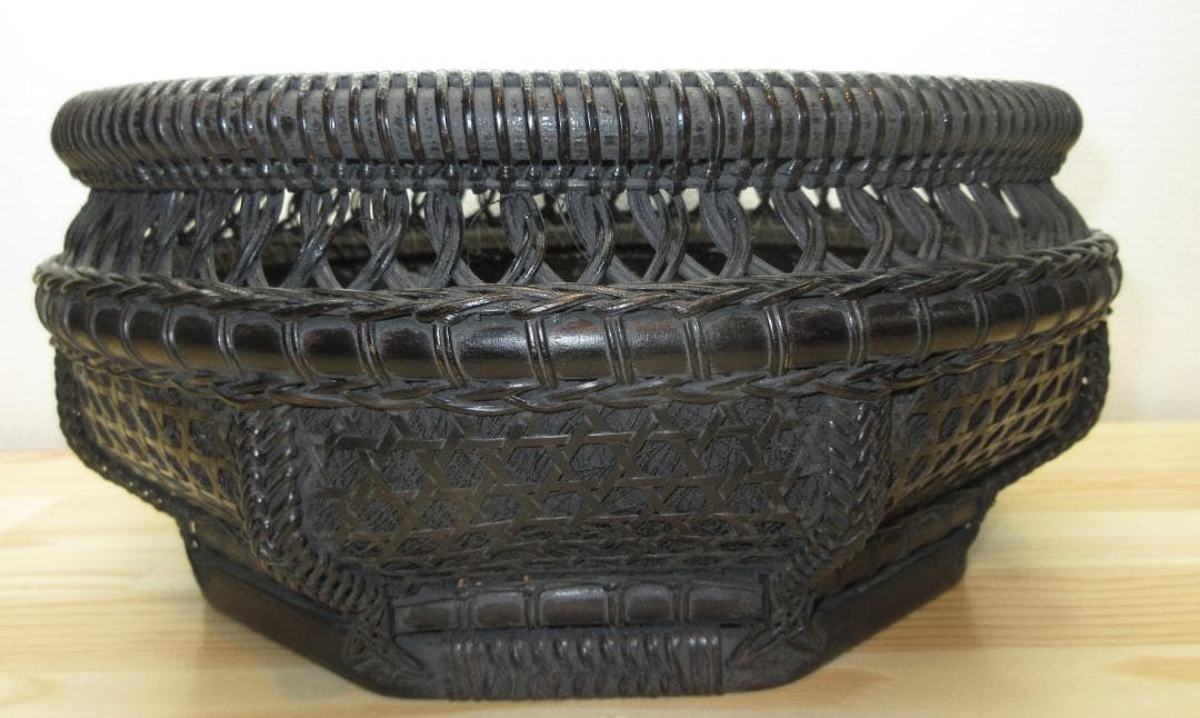 送料込【逢絢亭】茶道具 炭斗 唐物写 炉用 目立った破れ無し 和田鱗師 共箱入り