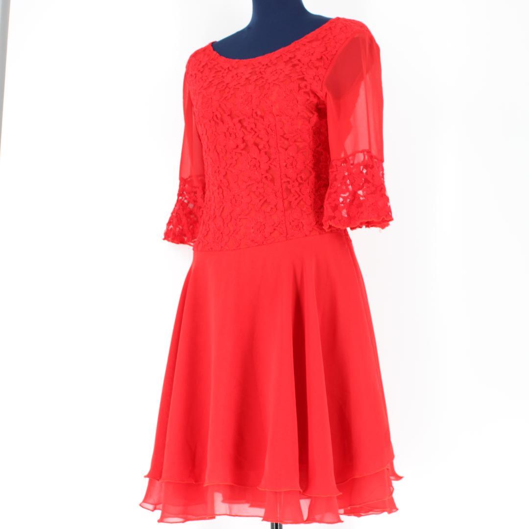 【美品 社交ダンス衣装】ワンピース ドレス ラテンドレス 赤 レッド フリー