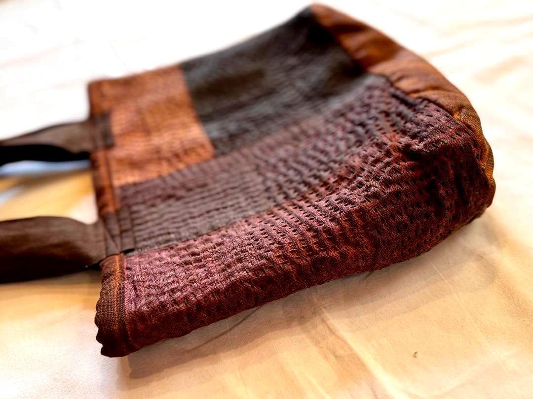 ⚫︎期間限定値下げ⚫︎一点もの★SAYOCAFE柿渋染め&刺し子のパッチワークバッグ