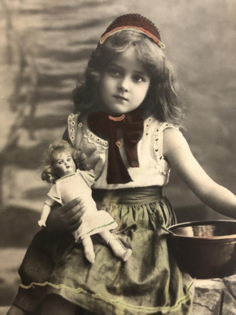 アンティーク ポストカード お人形と美しい少女